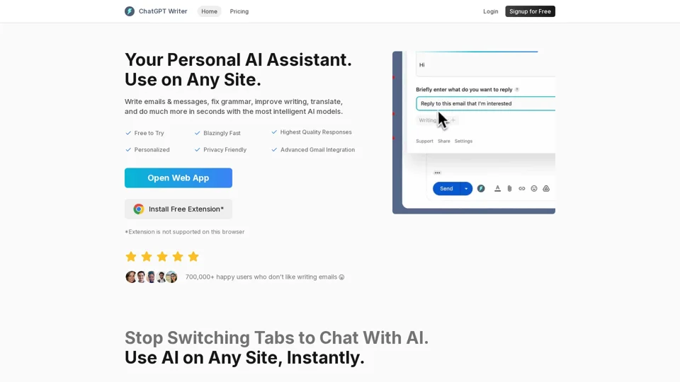 ChatGPT Writer: Use AI on Any Site (GPT-4o, Claude, Gemini, and More)