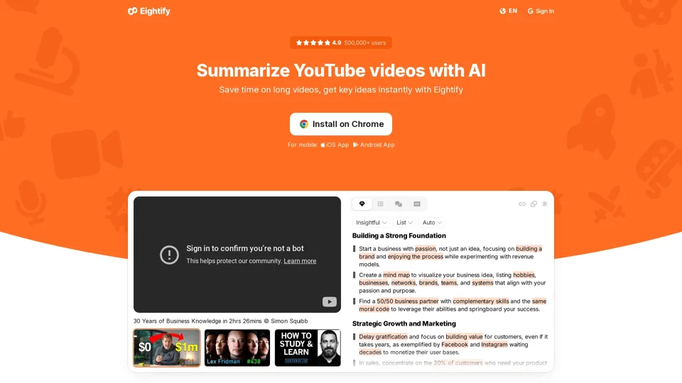 Eightify - AI YouTube Video Summarizer