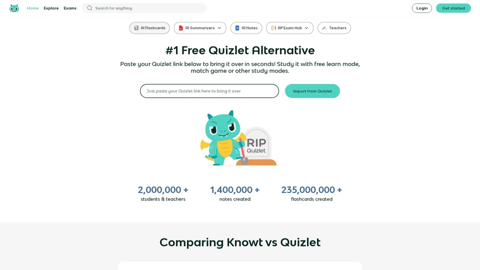 #1 Free Quizlet Alternative | Knowt