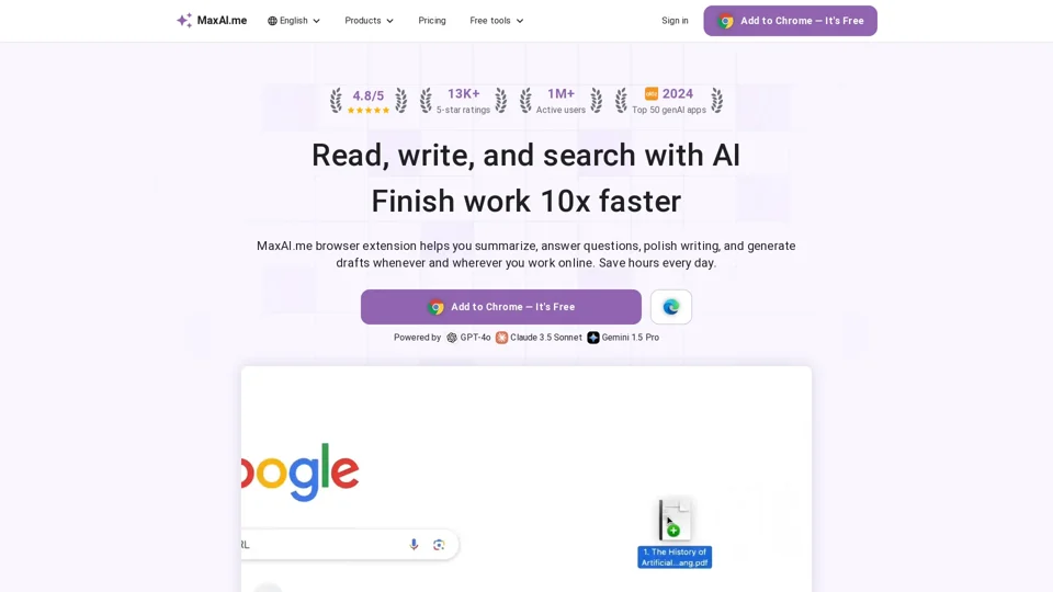 MaxAI.me: Read faster. Write better. Free AI extension.