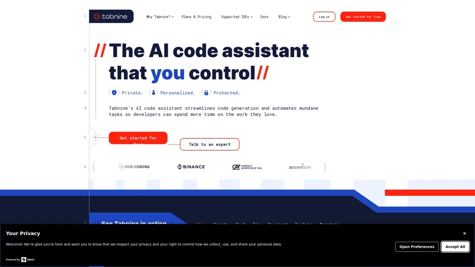 Tabnine AI code assistant | Private, personalized, protected