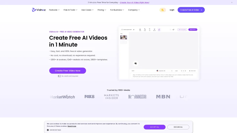 Vidnoz AI: Create FREE AI Videos 10X Faster Online