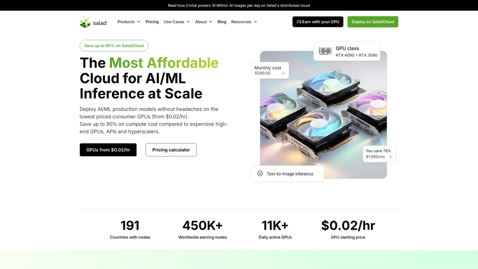 Salad - Distributed GPU Cloud | 11,000+ daily active GPUs from $0.02/hour