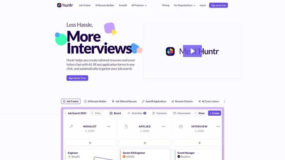 Job Application Tracker, AI Resume Builder, Resume Checker and More Job Search Tools - Huntr