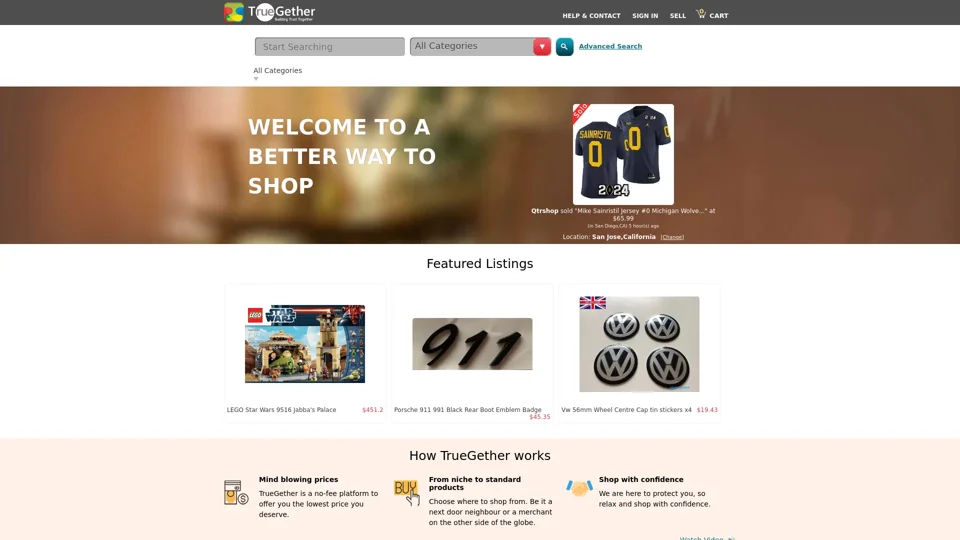 TrueGether: No fee marketplace, Best eBay and Shopify Alternative