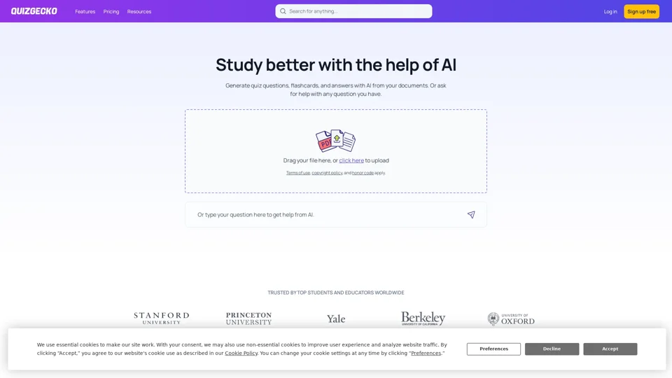 Quizgecko | AI Study Tools | Test Prep & Homework Help