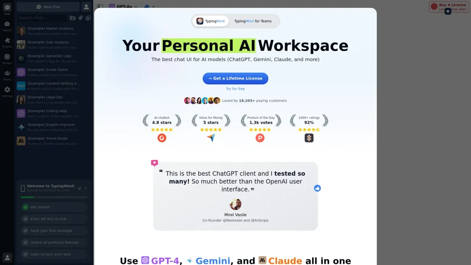 TypingMind — The best chat UI for AI models (ChatGPT, Gemini, Claude, and more)