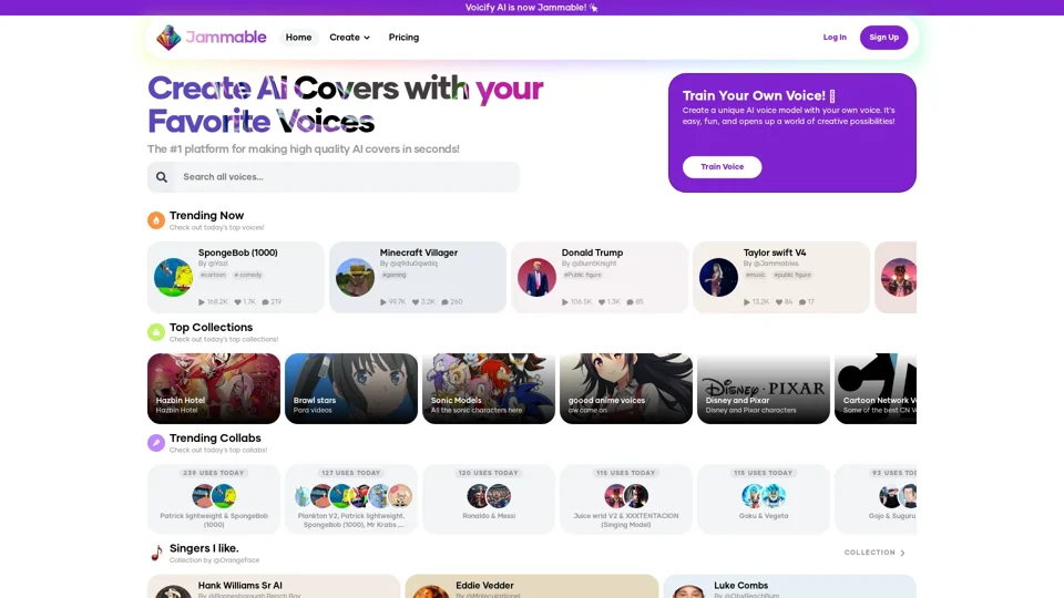 Jammable | Create AI Covers with your Favorite Voices!