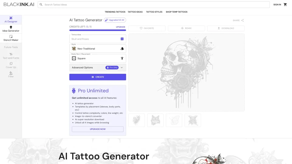 Free AI Tattoo Generator App - Design Unique Tattoo Ideas in Seconds