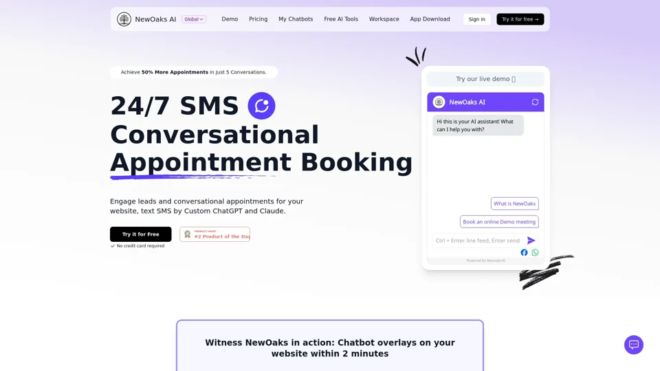 NewOaks AI | Free Chatbot for 24/7 Appointment Booking