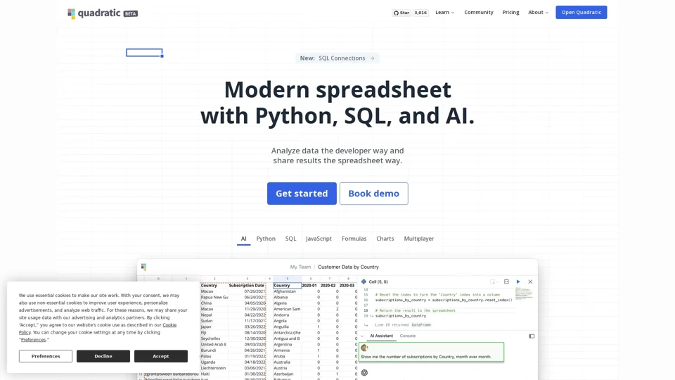 Quadratic - Modern spreadsheet with Python, SQL, and AI.