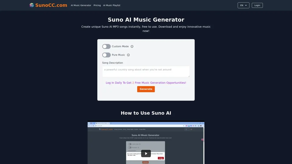 Free Suno AI Music Generator by SunoCC.com