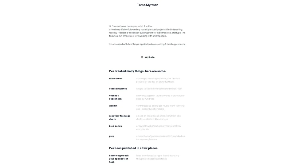 Tomo Myrman - software developer consultant.