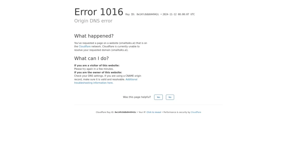 Origin DNS error | smalltalks.ai | Cloudflare