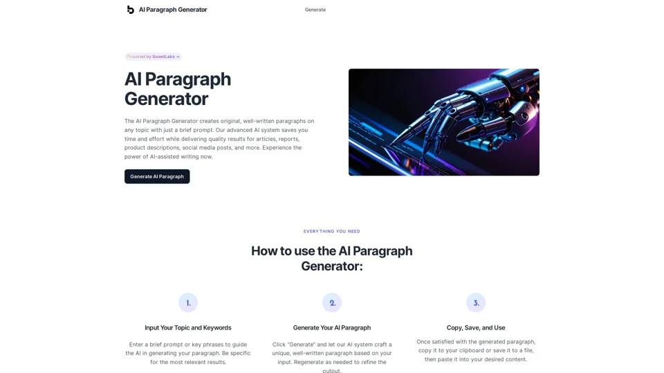 AI Paragraph Generator – Quickly generate paragraphs on any topic with our state of the art AI Paragraph Generator