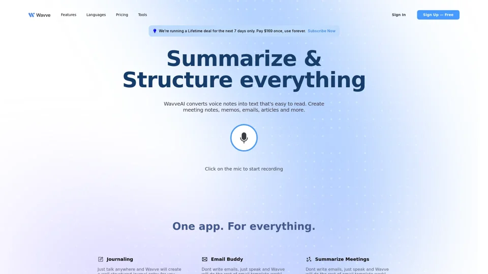 Record, Transcribe, Summarize & Generate Content Effortlessly | Wavve AI