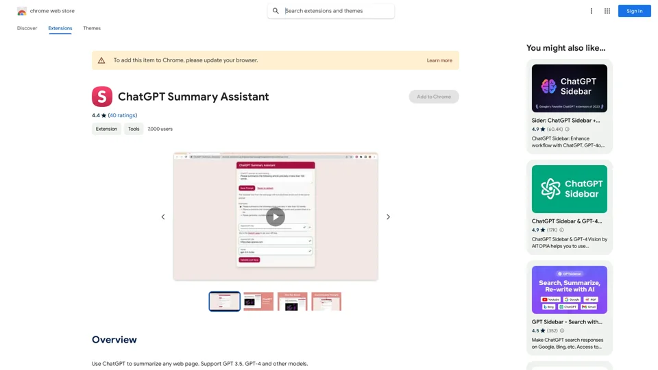 ChatGPT Summary Assistant - Chrome Web Store