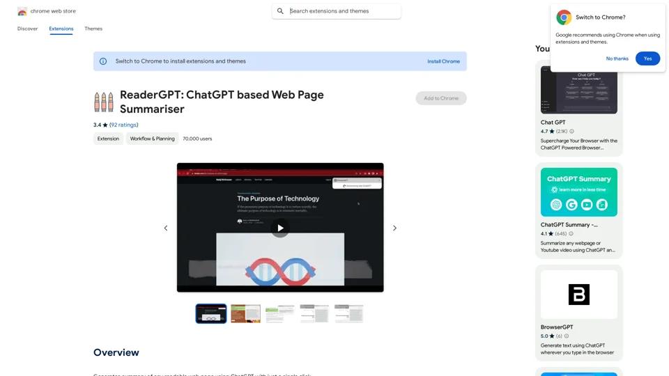 ReaderGPT: ChatGPT based Web Page Summariser - Chrome Web Store