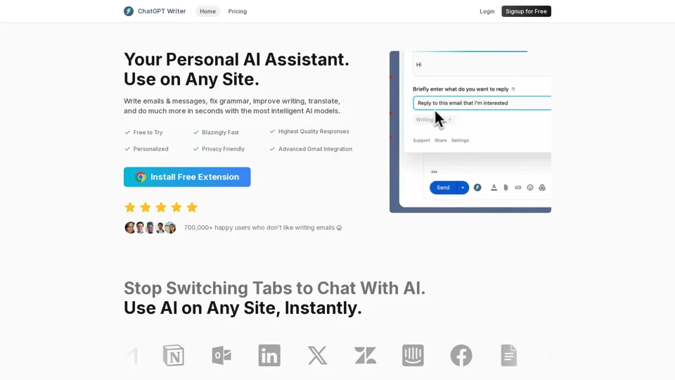 ChatGPT Writer: Use AI on Any Site (GPT-4o, Claude, Gemini, and More)