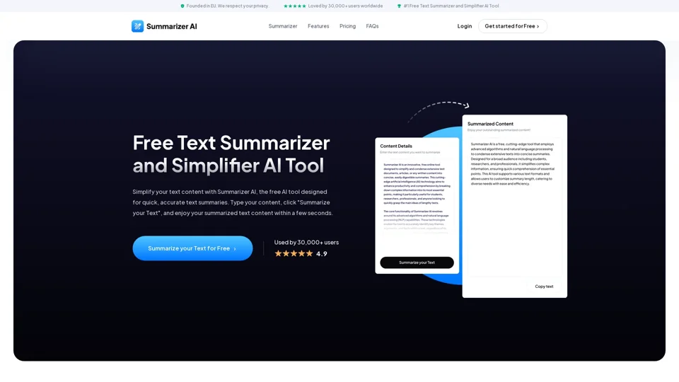 Free Best Text Summarizer and Simplifier AI Tool - Summarizer-AI.com