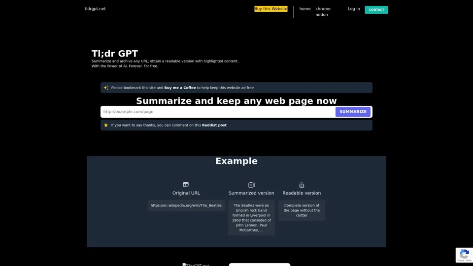 Summarize any page with AI | TldrGPTNet