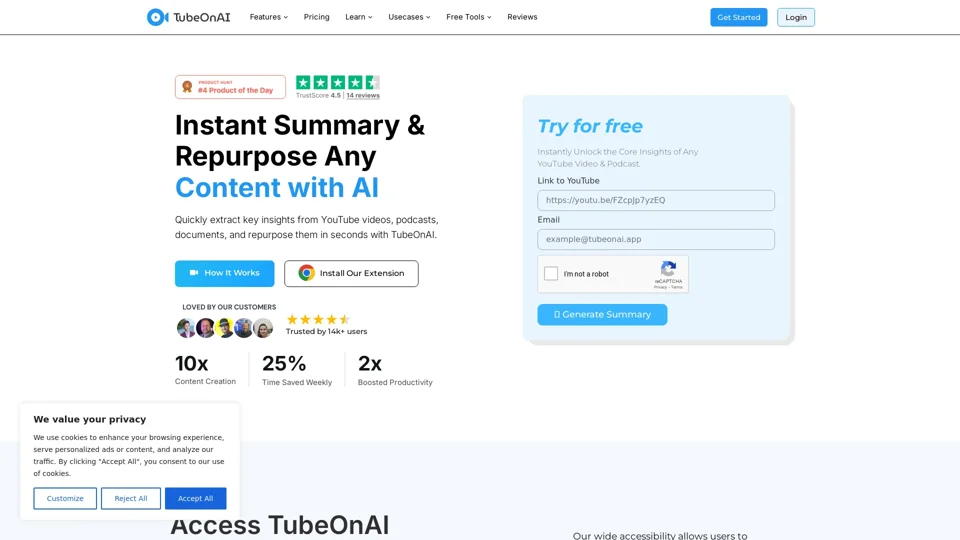 TubeOnAI: AI Summarizer & Content Repurposer