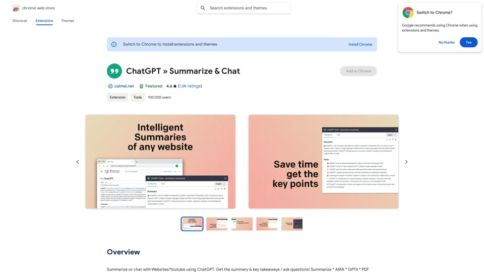 ChatGPT » Summarize & Chat - Chrome Web Store