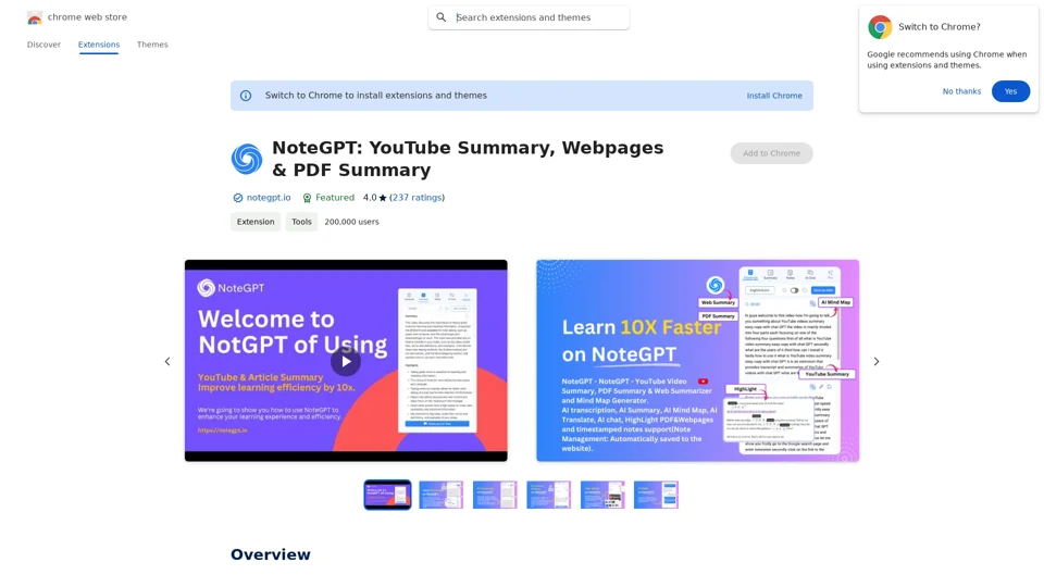 NoteGPT: YouTube Summary, Webpages & PDF Summary - Chrome Web Store