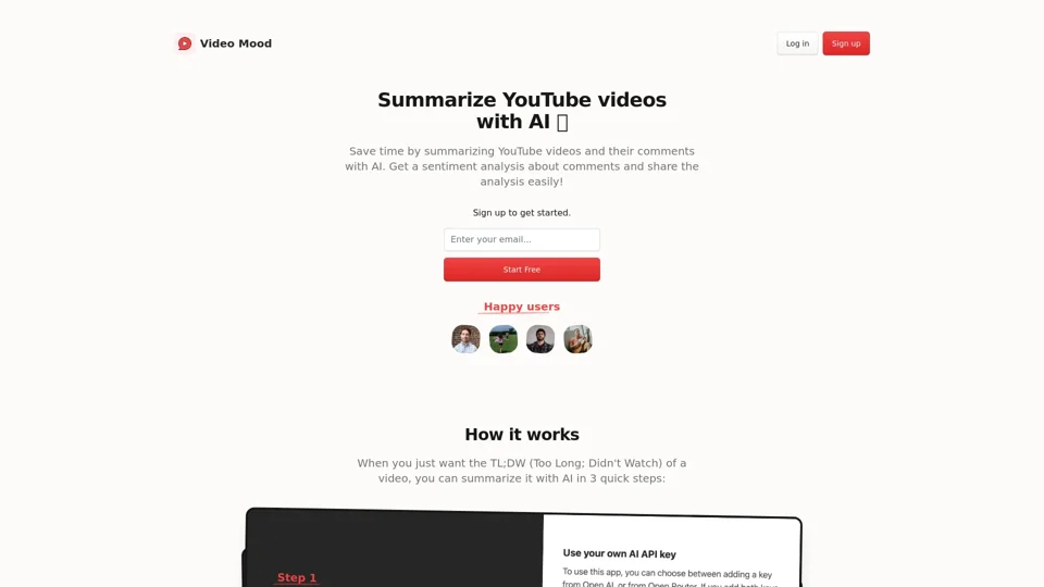 Video Mood - YouTube video Summarizer with your own API keys