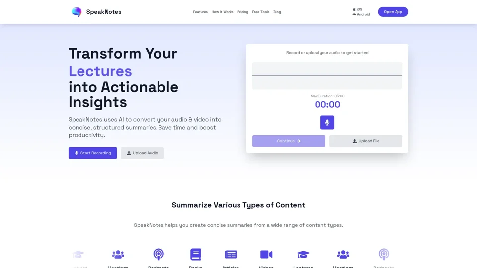 SpeakNotes - AI-Powered Audio & Video Summary Tool
