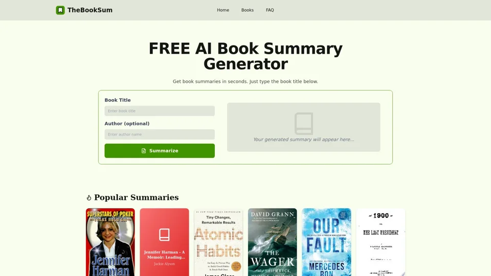 Free AI Book Summary Generator | No Login Required - TheBookSum
