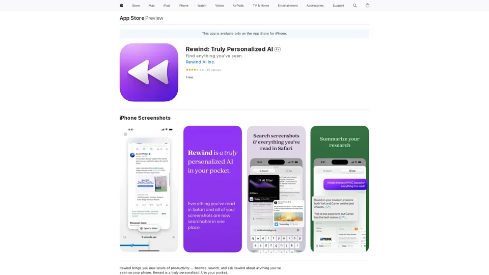 Rewind: Truly Personalized AI on the App Store
