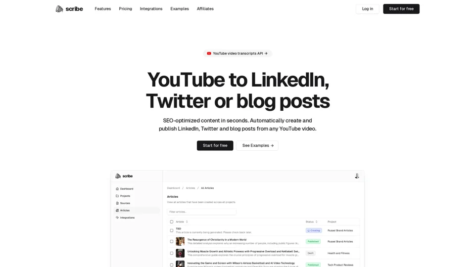 Scribe - YouTube to LinkedIn, Twitter or blog posts