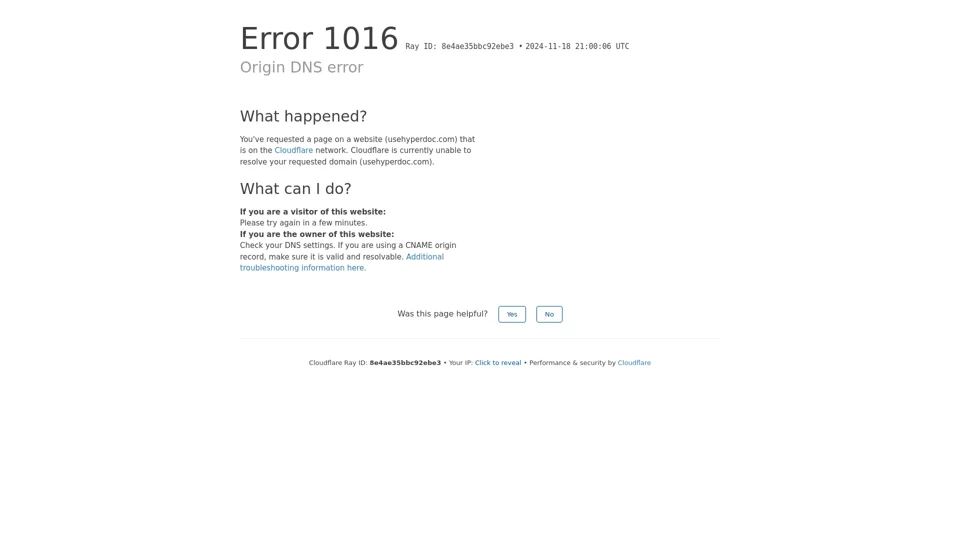 Origin DNS error | usehyperdoc.com | Cloudflare