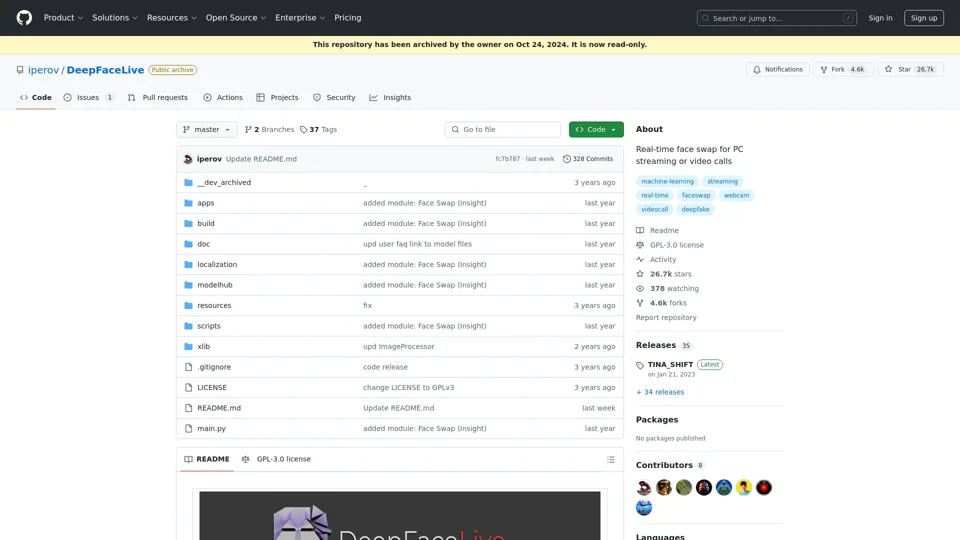GitHub - iperov/DeepFaceLive: Real-time face swap for PC streaming or video calls