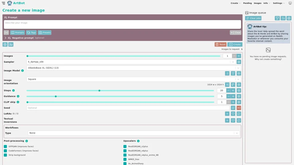 ArtBot - Create images with Stable Diffusion, utilizing the AI Horde