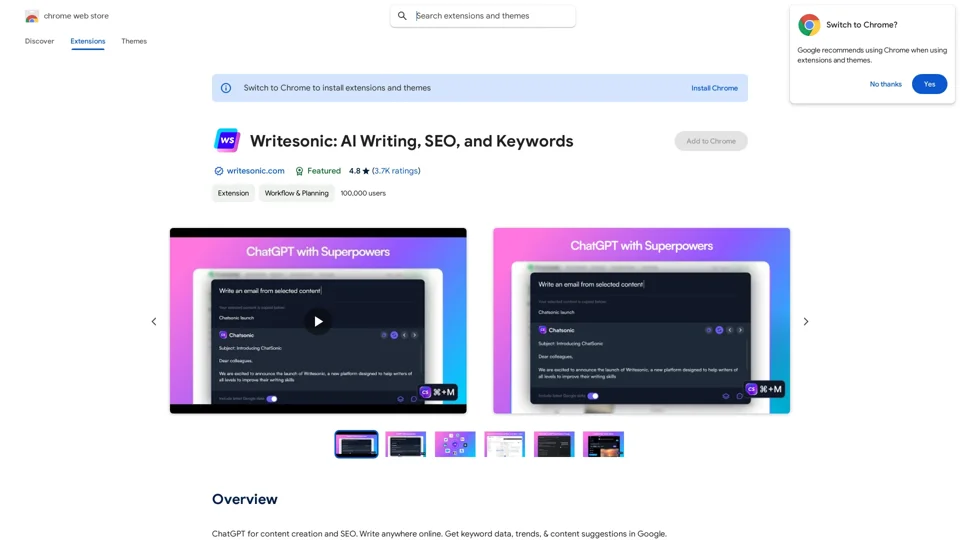 Writesonic: AI Writing, SEO, and Keywords - Chrome Web Store
