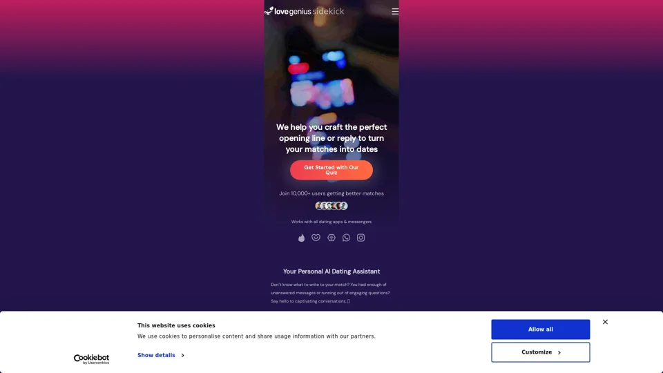 LoveGenius Sidekick - Best pickup lines and profile with AI