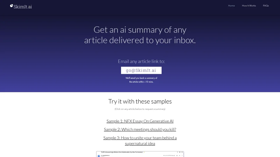 SkimIt.ai - Get an ai generated summary of any article delivered to your inbox