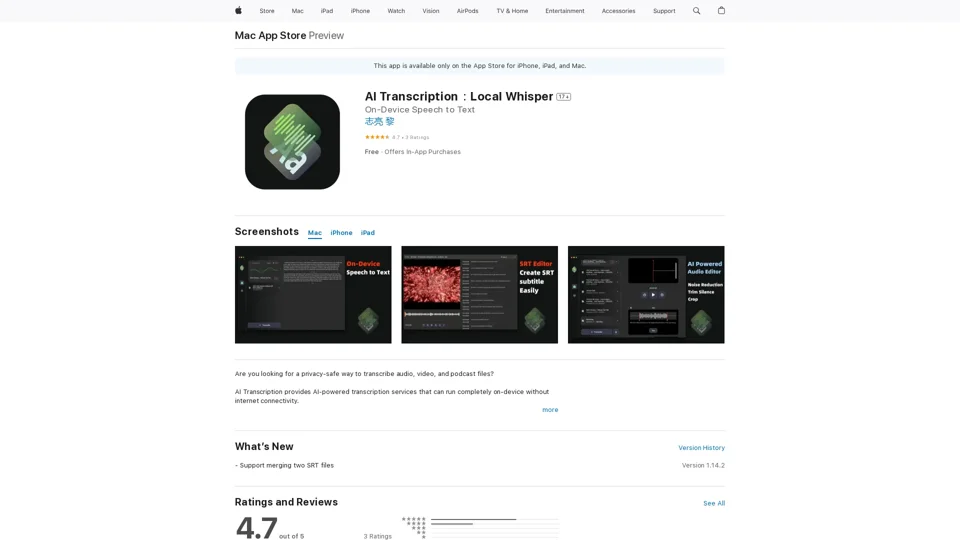AI Transcription：Local Whisper on the App Store