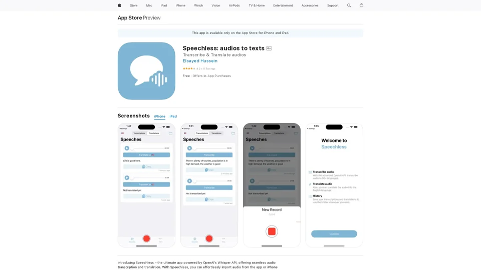 Speechless: audios to texts on the App Store