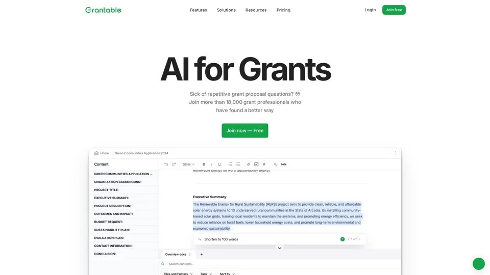Grantable: The world's best grant writing tools
