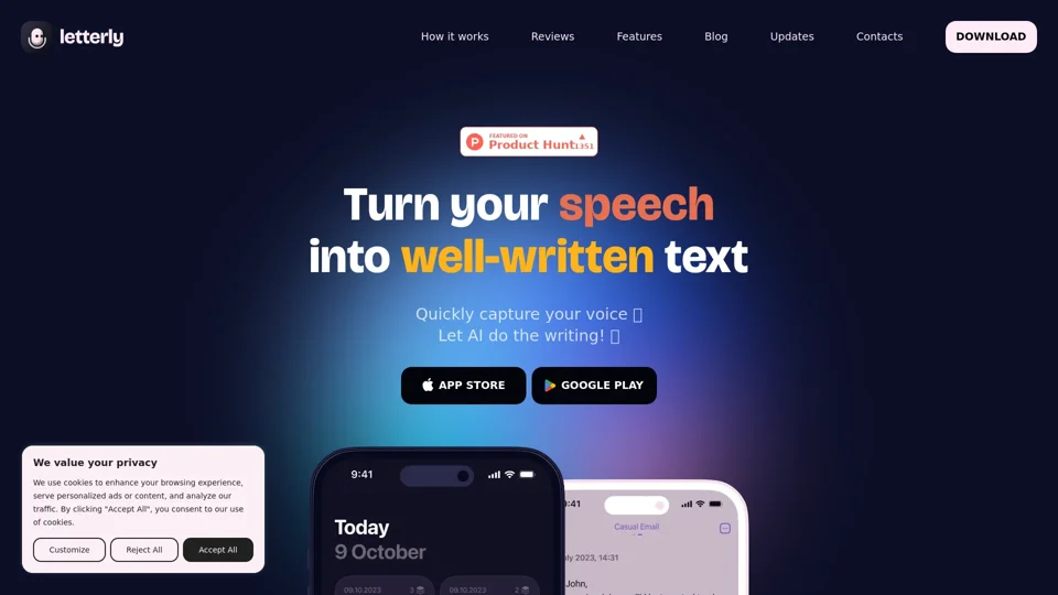 Letterly · AI speech to clear text mobile app