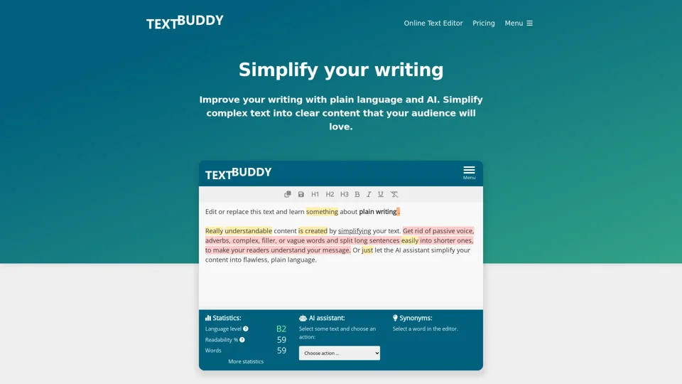 Plain English Editor & AI Text Simplifier - Textbuddy