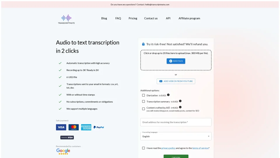 Transcriptmate - Audio to text transcription in 2 clicks