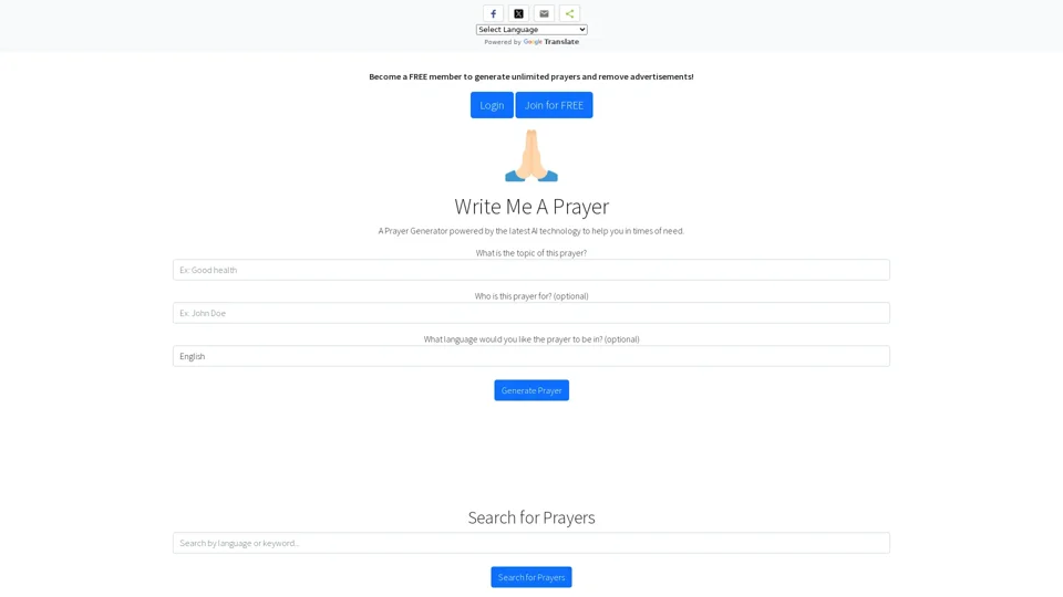 Write Me A Prayer - An AI Powered Prayer Generator