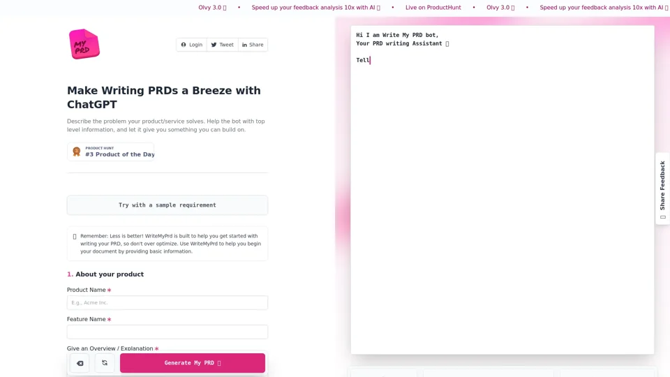 WriteMyPrd | Make Writing PRDs a Breeze with ChatGPT
