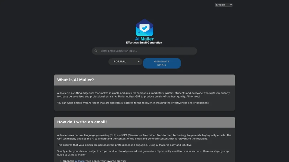 Ai Mailer | Effortless Free Email Generation, Powered By ChatGPT