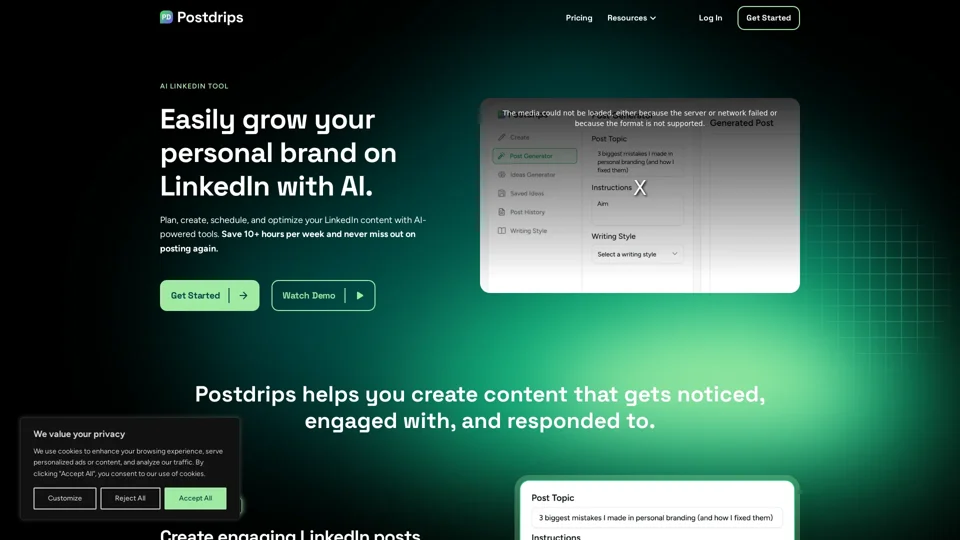 Postdrips: AI LinkedIn Tool | Easily Grow Your Personal Brand