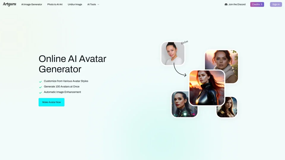 Artguru AI Avatar Generator - Create Your AI Avatar Online